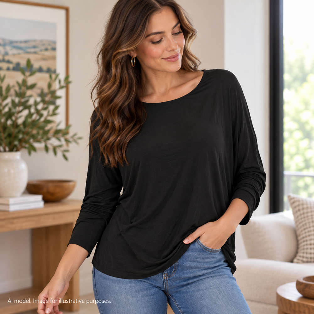 Vince Shirt Womens Large Black Soft Drop Sleeve Bateau Loungewear Minimalist
